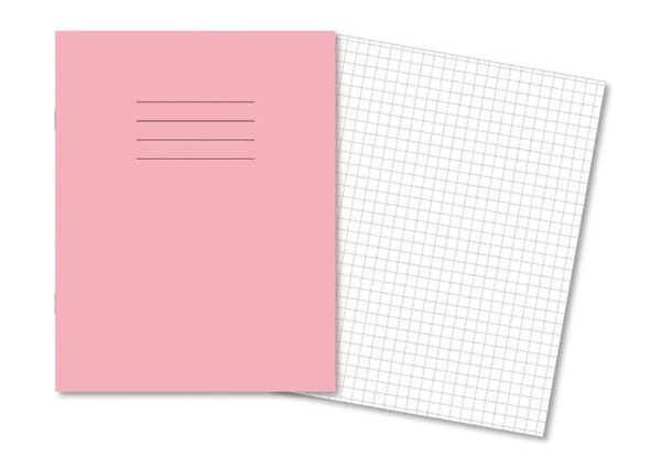 Exercise Books 9x7" 80 Page 7mm Squares Pink - Pk100