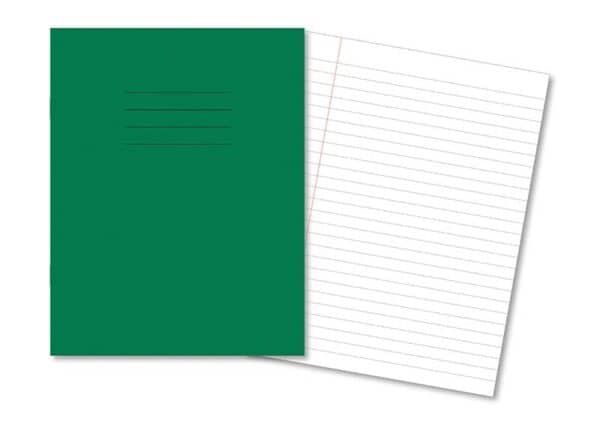 Exercise Books 9x7" 80 Page 8mm Feint & Margin Dark Green - Pk100