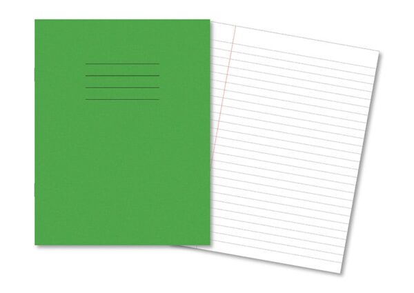 Exercise Books 9x7" 64 Page 8mm Feint & Margin Light Green - Pk100