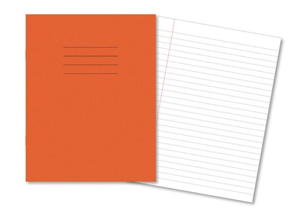 Exercise Books 8x6.5" 48 Page 8mm Feint & Margin Orange - Pk100