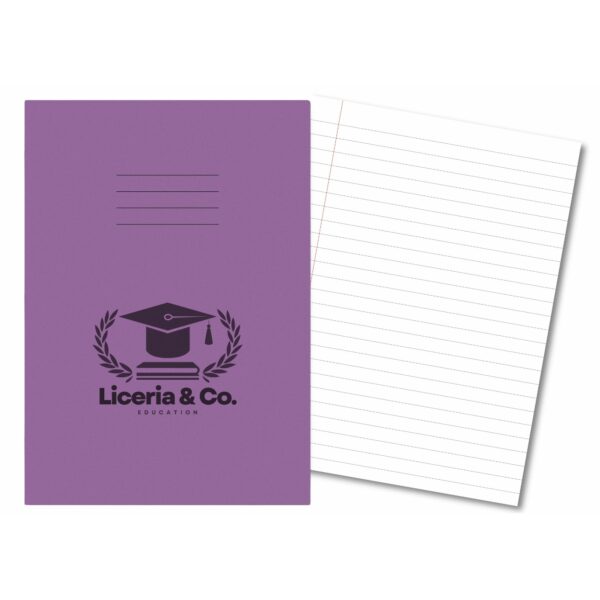 Overprinted Exercise Books A4 64 Pages 15mm Feint & Margin Purple - Pk50