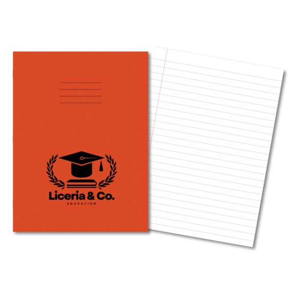 Overprinted Exercise Books A4 64 Pages 8mm Feint & Margin Orange - Pk50