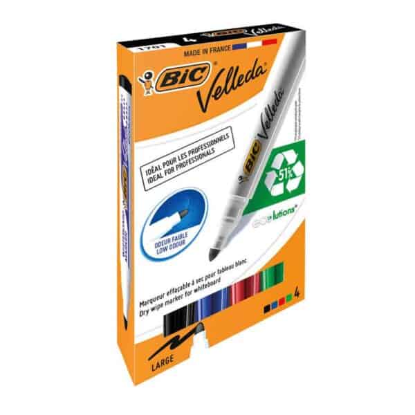 Bic Drywipe Markers Chisel Tip Assorted - Pk4
