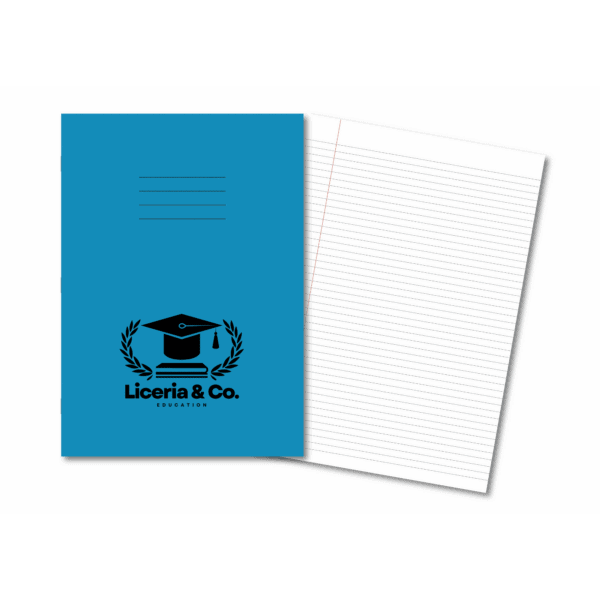 Overprinted Exercise Books A4 48 Pages 8mm Feint & Margin Light Blue - Pk100