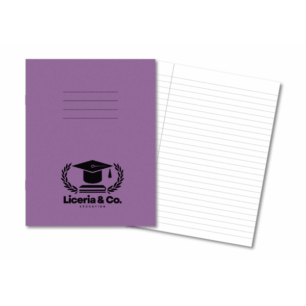 Overprinted Exercise Books A4 48 Pages 8mm Feint & Margin Purple - Pk100