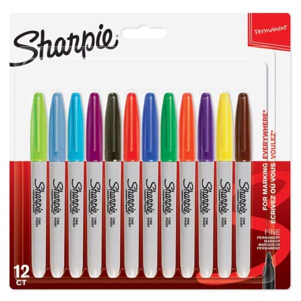 Sharpie Fine Point Permanent Marker Assorted Colours - Pk12
