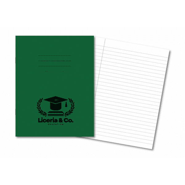 Overprinted Exercise Books A4 80 Pages 8mm Feint & Margin Dark Green - Pk50