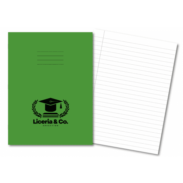 Overprinted Exercise Books A4 80 Pages 8mm Feint & Margin Light Green - Pk50