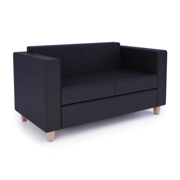 Express Grantham 2 Seater Black Leather Sofa - Wooden Feet