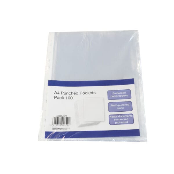 Clear Punched Pockets A4 Economy - Pk100